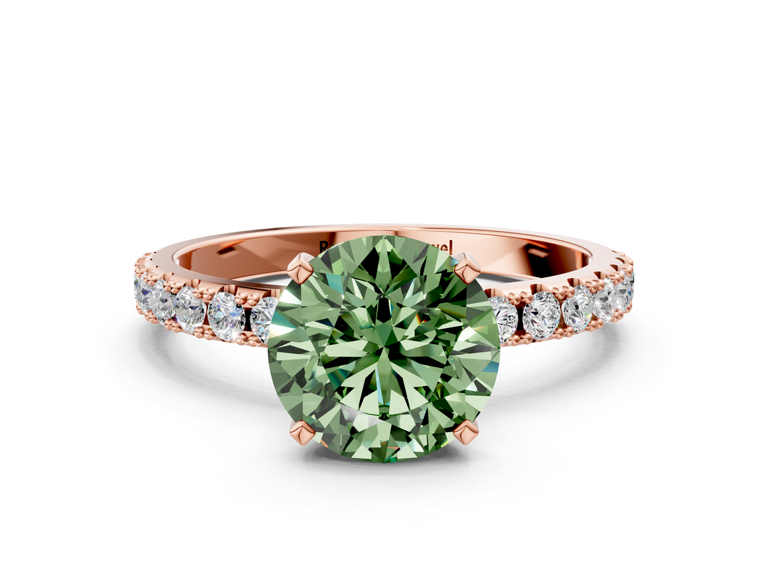 Rose gold Fancy Green Round  Solitaire Pavé Band with Four-Prong Setting_139