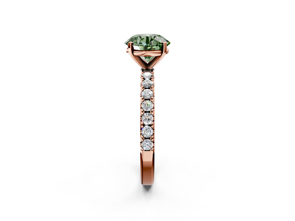 Rose gold Fancy Green Round Cut Diamond Solitaire Pavé Band with Four-Prong Setting