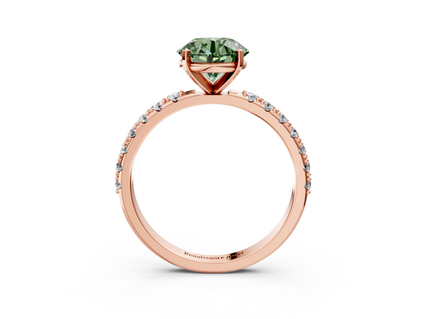 Rose gold Fancy Green Round Cut Diamond Solitaire Pavé Band with Four-Prong Setting