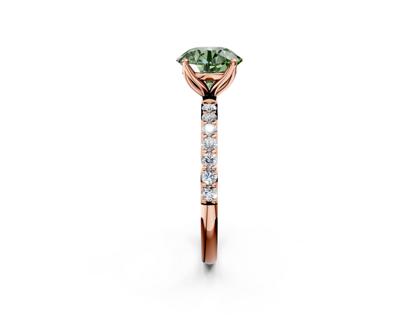 Rose gold Fancy Green Round Cut Diamond Solitaire Engagement Ring with Round  Pavé Band and Prong Setting