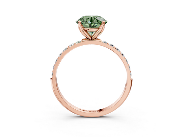 Rose gold Fancy Green Round Cut Diamond Solitaire Engagement Ring with Round  Pavé Band and Prong Setting