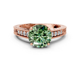 Rose gold Fancy Green Round  Solitaire Pavé Diamond Milgrain Engagement Ring with Four-Prong Setting_20