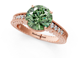 Rose gold Fancy Green Round  Solitaire Pavé Diamond Milgrain Engagement Ring with Four-Prong Setting_21