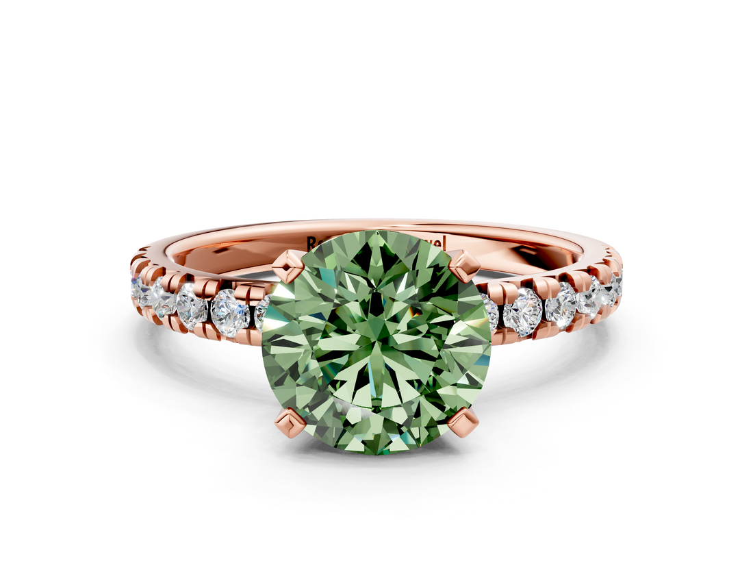 Rose gold Fancy Green Round  Solitaire Pave Diamond Engagement Ring with Four-Prong Setting_247