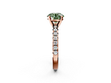 Rose gold Fancy Green Round  Solitaire Pave Diamond Engagement Ring with Four-Prong Setting_249
