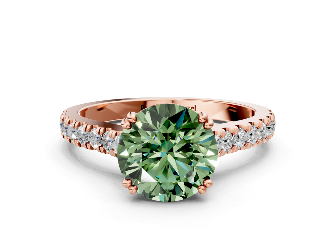 Rose gold Fancy Green Round  Solitaire Pave Diamond Engagement Ring with Prong Setting_20