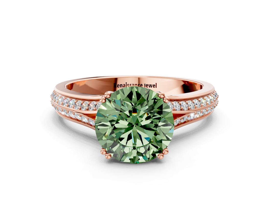 Rose gold Fancy Green Round  Solitaire Pave Split Shank Engagement Ring with Six-Prong Setting_33