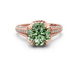 Rose gold Fancy Green Round  Solitaire Pave Split Shank Ring with Four-Prong Setting_104