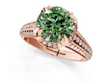 Rose gold Fancy Green Round  Solitaire Pave Split Shank Ring with Four-Prong Setting_105