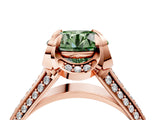 Rose gold Fancy Green Round  Solitaire Pave Split Shank Ring with Four-Prong Setting_108