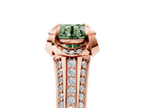 Rose gold Fancy Green Round  Solitaire Pave Split Shank Ring with Four-Prong Setting_109