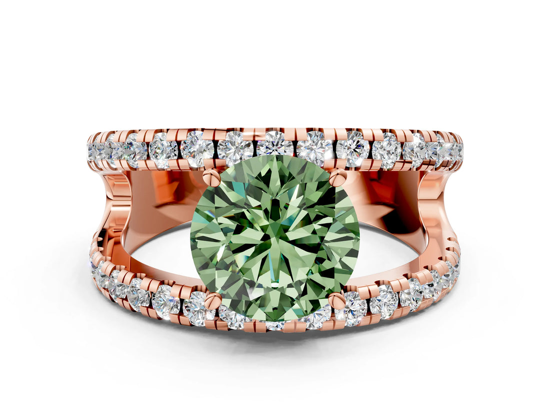 Rose gold Fancy Green Round  Solitaire Split Shank Pave Diamond Ring_48