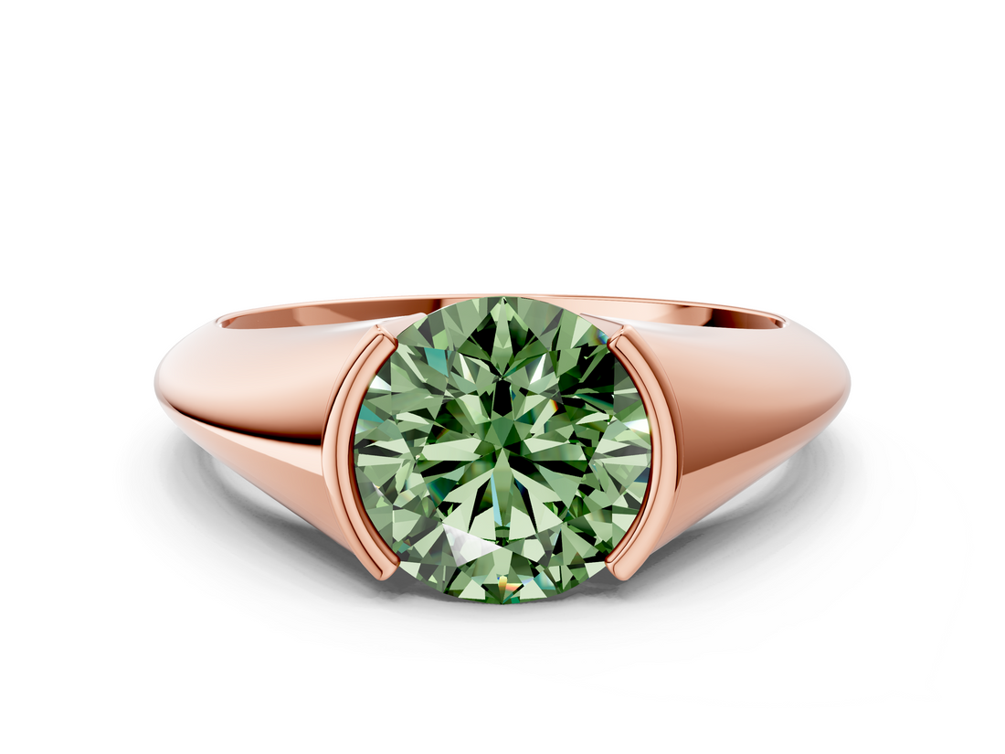 Rose gold Fancy Green Round  Solitaire Tension Set Diamond Ring_20