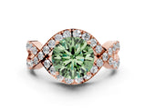 Rose gold Fancy Green Round  Solitaire Twist Band Pavé Diamond Engagement Ring_31