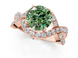Rose gold Fancy Green Round  Solitaire Twist Band Pavé Diamond Engagement Ring_32