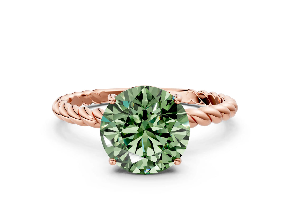 Rose gold Fancy Green Round  Solitaire Twist Band Ring with Four-Prong Setting_12
