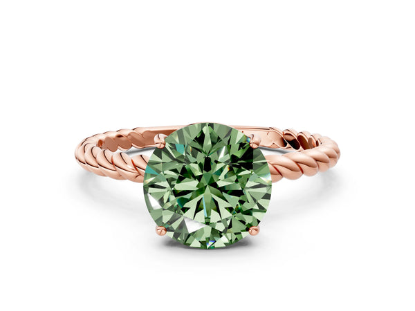 Rose gold Fancy Green Round  Solitaire Twist Band Ring with Four-Prong Setting