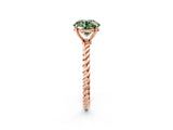 Rose gold Fancy Green Round  Solitaire Twist Band Ring with Four-Prong Setting_14