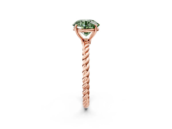 Rose gold Fancy Green Round  Solitaire Twist Band Ring with Four-Prong Setting