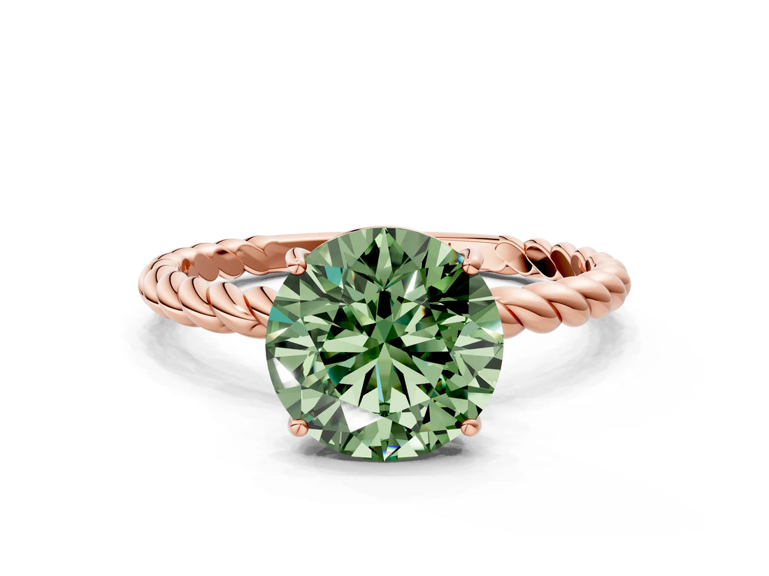 Rose gold Fancy Green Round  Solitaire Twist Band Ring with Four-Prong Setting_68