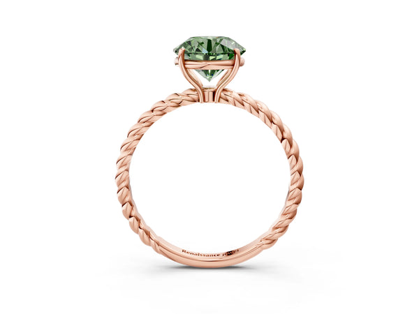 Rose gold Fancy Green Round  Solitaire Twist Band Ring with Four-Prong Setting