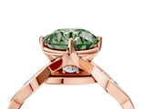 Rose gold Fancy Green Round  Solitaire Twist Band with Leaf Prong Setting 4