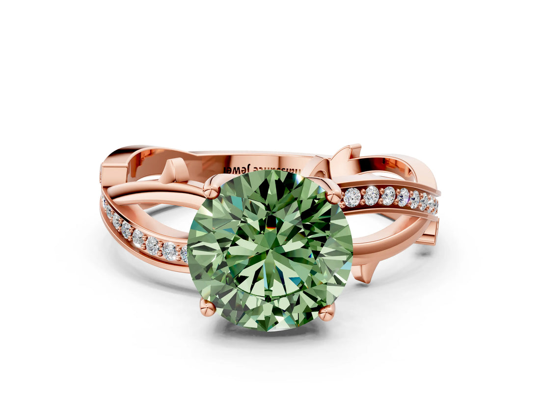 Rose gold Fancy Green Round  Solitaire Twist Band with Pavé Accents and Four-Prong Setting_21