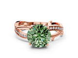 Rose gold Fancy Green Round  Solitaire Twist Band with Pavé Accents and Four-Prong Setting_21