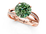 Rose gold Fancy Green Round  Solitaire Twist Band with Pavé Accents and Four-Prong Setting_22