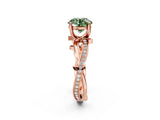 Rose gold Fancy Green Round  Solitaire Twist Band with Pavé Accents and Four-Prong Setting_23