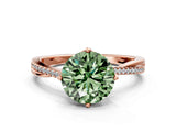 Rose gold Fancy Green Round  Solitaire Twist Band with Pavé Diamonds and Four-Prong Setting_53
