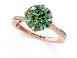 Rose gold Fancy Green Round  Solitaire Twist Band with Pavé Diamonds and Four-Prong Setting_54