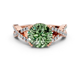 Rose gold Fancy Green Round  Solitaire Twist Band with Pavé Setting and Four-Prong Setting_17