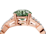 Rose gold Fancy Green Round  Solitaire Twist Band with Pavé Setting and Four-Prong Setting_21