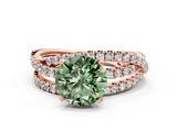 Rose gold Fancy Green Round  Solitaire Twist Band with Pavé Setting and Four-Prong Setting_79