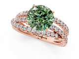 Rose gold Fancy Green Round  Solitaire Twist Band with Pavé Setting and Four-Prong Setting_80