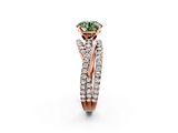 Rose gold Fancy Green Round  Solitaire Twist Band with Pavé Setting and Four-Prong Setting_81