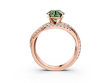 Rose gold Fancy Green Round  Solitaire Twist Band with Pavé Setting and Four-Prong Setting_82
