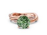 Rose gold Fancy Green Round  Solitaire Twist Band with Pave Prong Setting_70