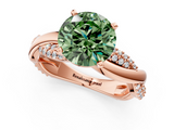 Rose gold Fancy Green Round  Solitaire Twist Band with Pave Prong Setting_71