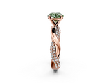 Rose gold Fancy Green Round  Solitaire Twist Band with Pave Prong Setting_72
