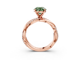Rose gold Fancy Green Round  Solitaire Twist Band with Pave Prong Setting_73
