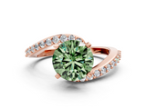 Rose gold Fancy Green Round  Solitaire Twist Band with Pave Set Diamonds and Four-Prong Setting_125