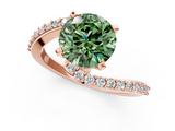 Rose gold Fancy Green Round  Solitaire Twist Band with Pave Set Diamonds and Four-Prong Setting_126