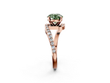 Rose gold Fancy Green Round  Solitaire Twist Band with Pave Set Diamonds and Four-Prong Setting_127