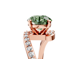 Rose gold Fancy Green Round  Solitaire Twist Band with Pave Set Diamonds and Four-Prong Setting_130