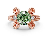 Rose gold Fancy Green Round  Solitaire Twisted Band Scroll Prong Ring_3