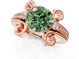 Rose gold Fancy Green Round  Solitaire Twisted Band Scroll Prong Ring_4