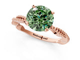 Rose gold Fancy Green Round  Solitaire Twisted Band with Bead Prong Setting_401