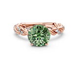 Rose gold Fancy Green Round  Solitaire Twisted Band with Pavé Accents and Four-Prong Setting_3
